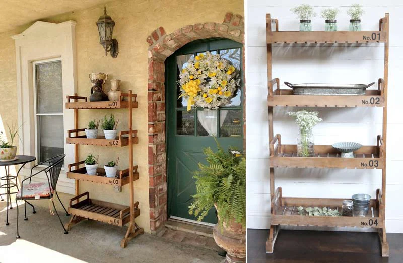 Large Wooden Four Tier Crate Shelf Unit | Urban Farmhouse