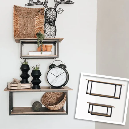 Wooden Two Tiered Open Shelving, Set of 2