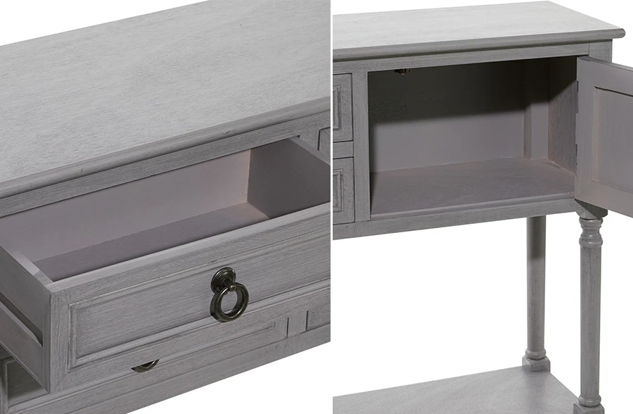 Gray Wash Wooden Console Storage Table