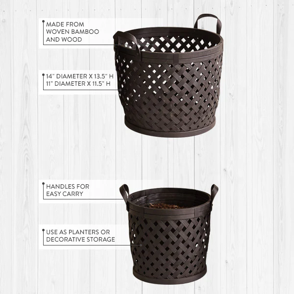 Black Woven Bamboo Baskets, Set of 2