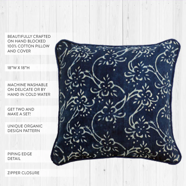 Abstract Floral Hand Blocked Cotton Throw Pillow