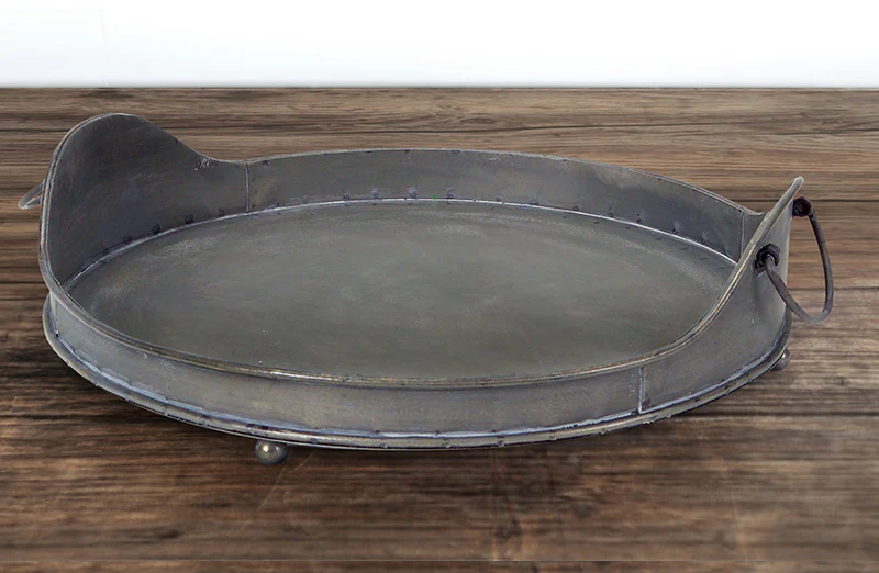 Distressed Metal Round Nesting Trays  Set of 2