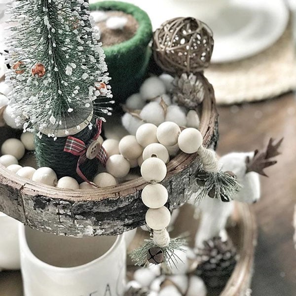 Bird and Birch Wood Two Tiered Tray