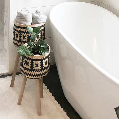 Woven Bamboo Plant Stands with Wooden Legs, Set of 2