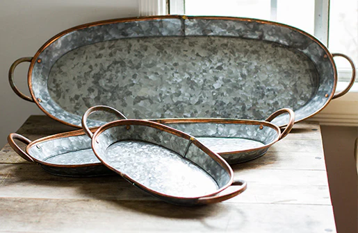 Galvanized Oval Trays  Set of 3