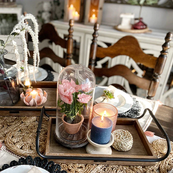 Weathered Wooden Trays with Rounded Metal Handles, Set of 2