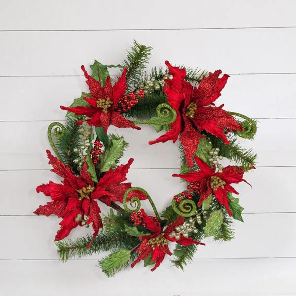 Glittered Poinsettia Wreath
