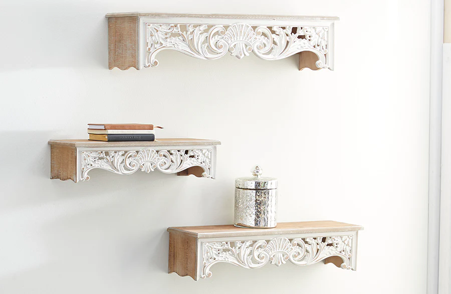 Ornate Victorian Carved Wall Shelves, Set of 3