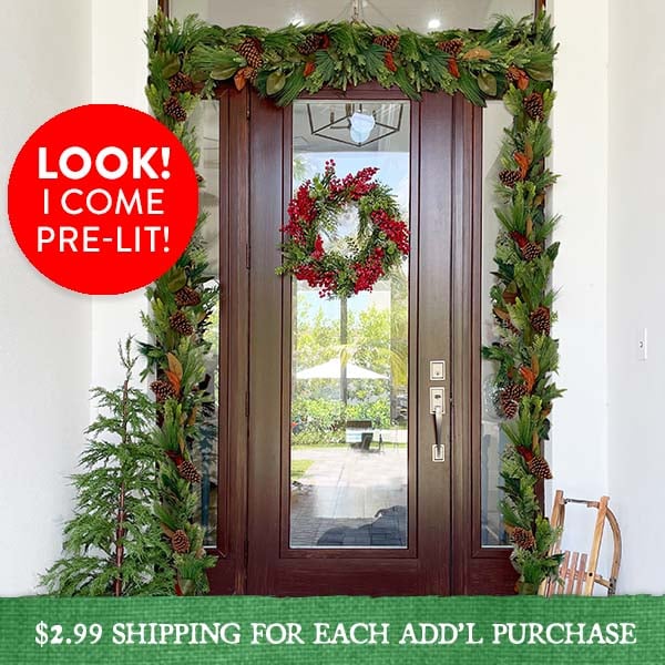 Pre-lit Woodland Christmas Garland - Perfect for front doors