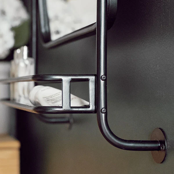 Industrial Swivel Mirror with Shelf