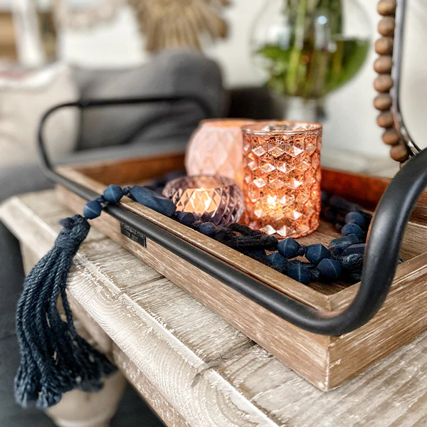 Weathered Wooden Trays with Rounded Metal Handles, Set of 2