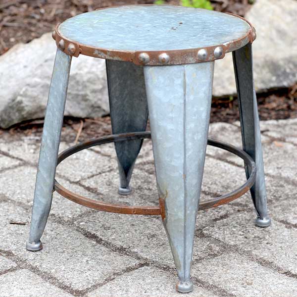 Aged Galvanized Milking Stool