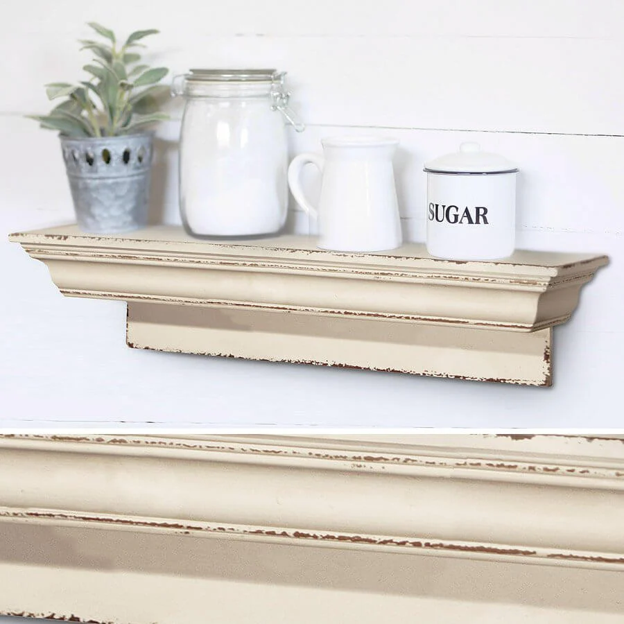 24 in White Distressed Wall Shelf