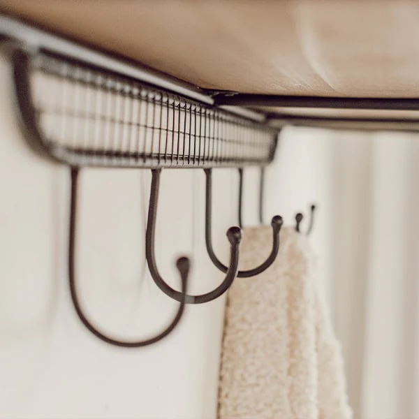 Wood Shelf With Four Wire Mesh Cubbies