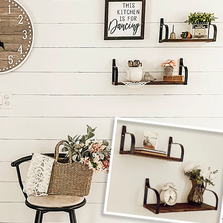 Industrial Wooden Open Shelving, Set of 2