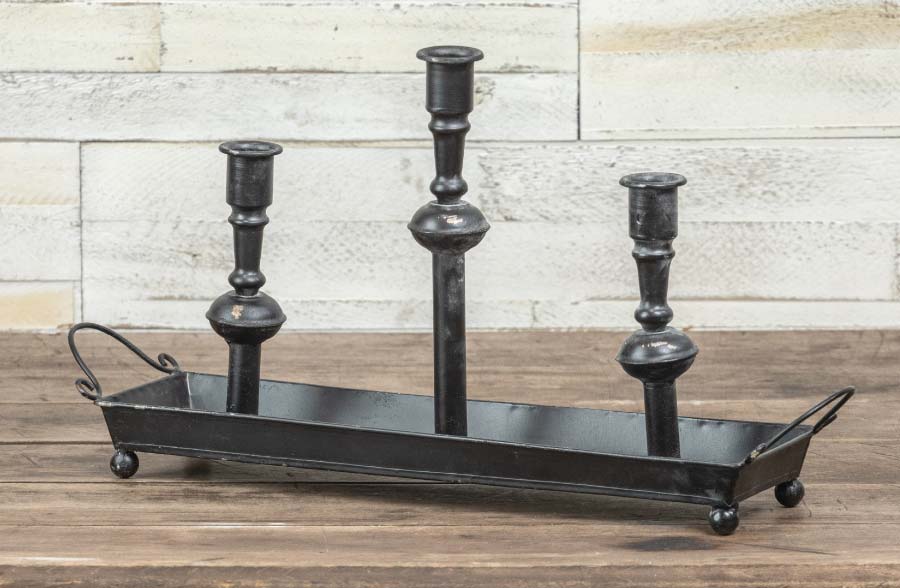 Black Taper Candlesticks with Matching Tray