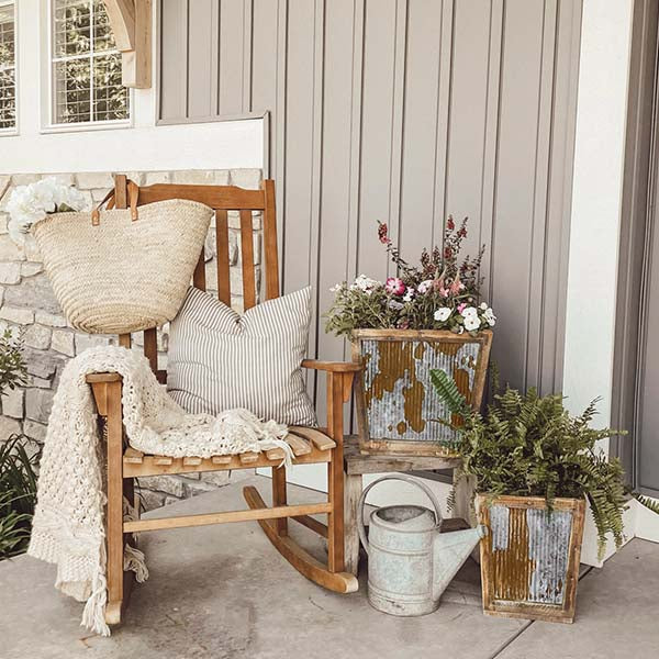 Distressed Corrugated Metal and Wood Planters, Set of 2