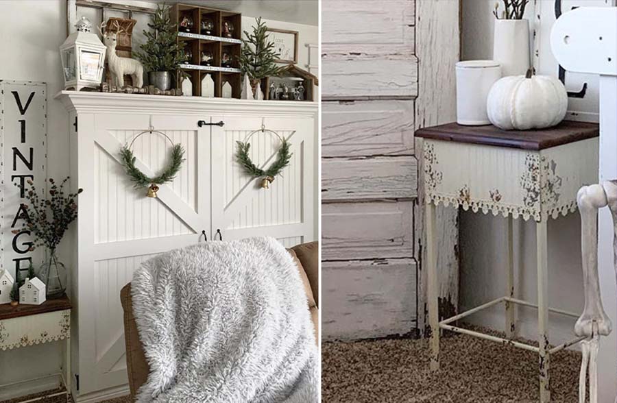 Distressed Scalloped Edge Side Tables, Set of 2