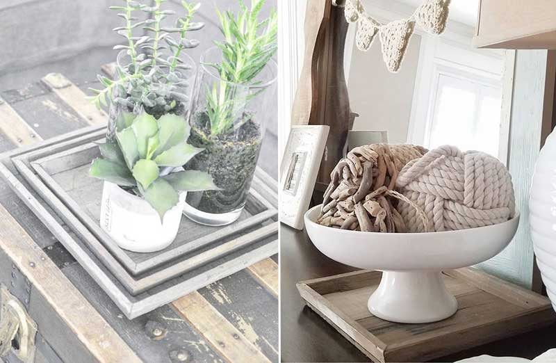 Square Reclaimed Wood Trays  Set of 3