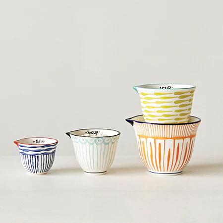 Hand-Stamped Stoneware Measuring Cups, Set of 4