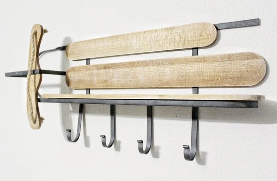 Retro Wood and Metal Sled Wall Shelf