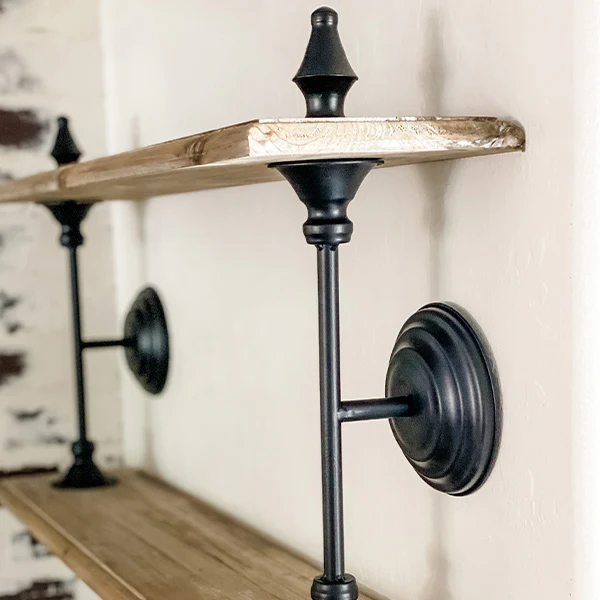 Two-Tiered Wooden and Metal Wall Shelf