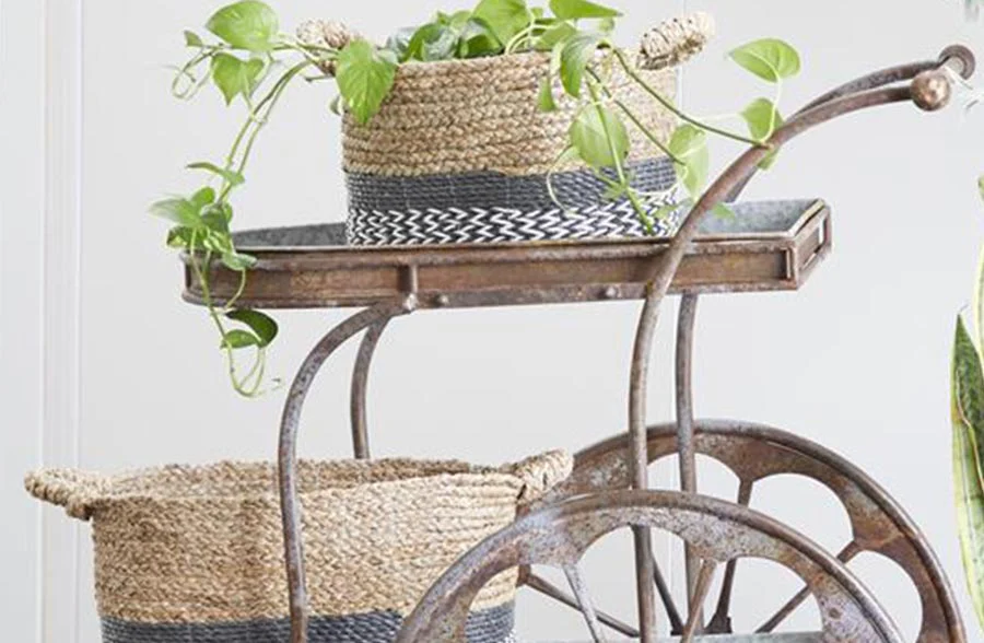 Distressed Metal Two-Tiered Planter Cart