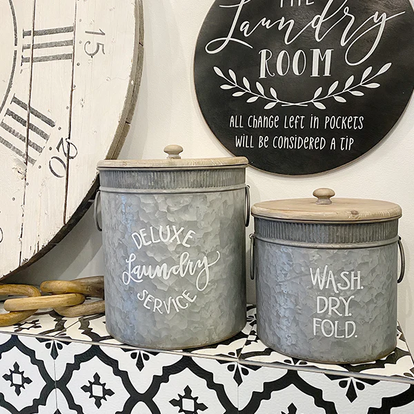 Galvanized Metal Deluxe Laundry Bins, Set of 2