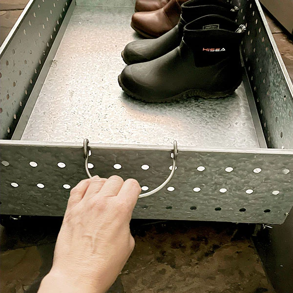 Galvanized Boot Tray on Wheels
