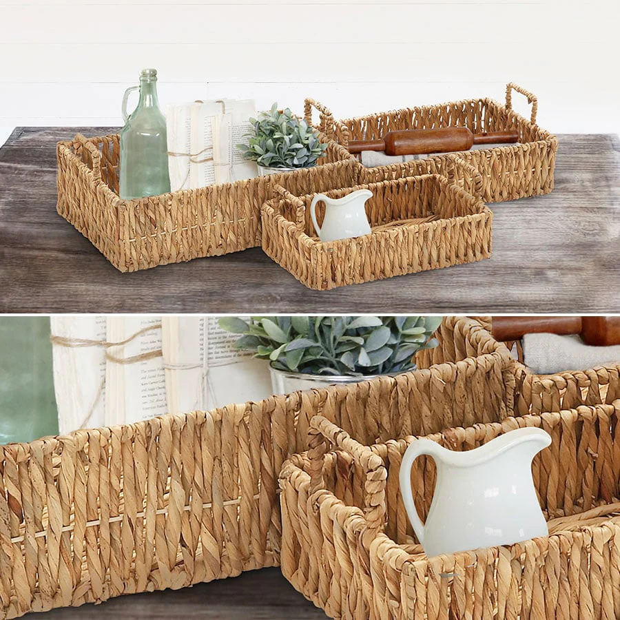 Woven Seagrass Basket with Handles  Set of 3