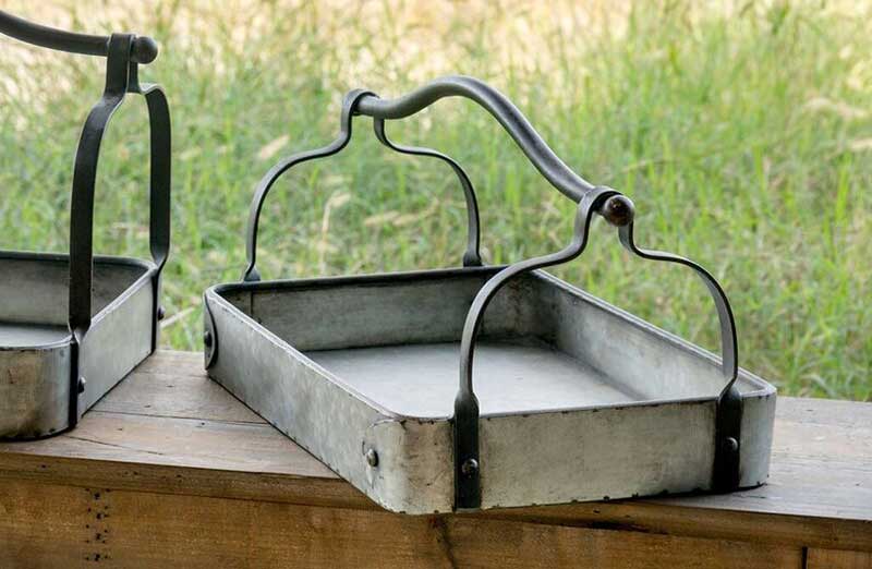 Artisan Metal Tray With Handles  Set of 2