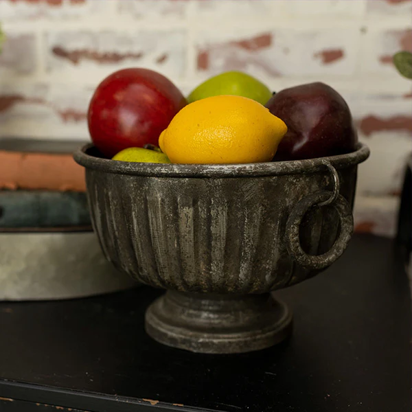 Distressed Silver Metal Compote Bowl