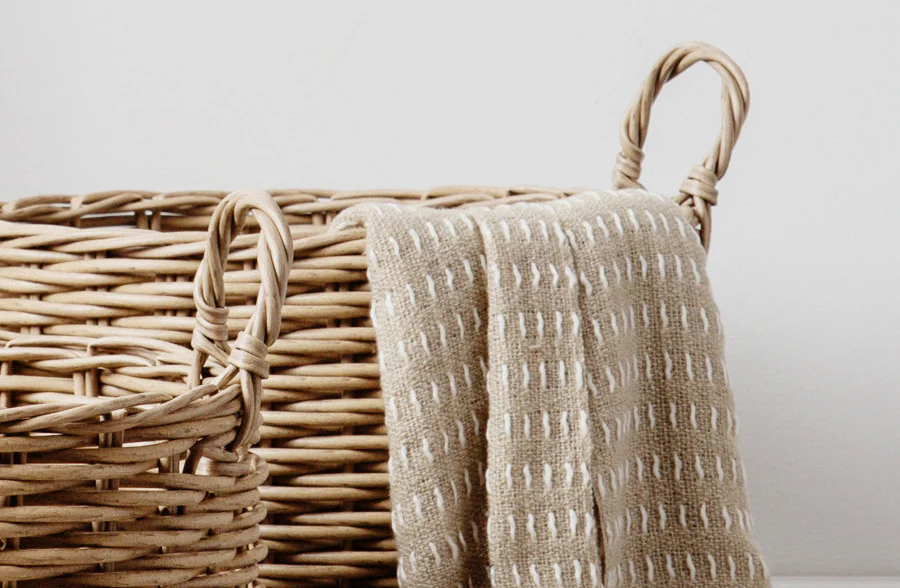 Outdoor Living Round Woven Baskets with Handles, Set of 2