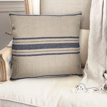 French Navy Striped Throw Pillow