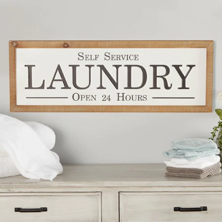 32 Inch Wooden Framed Laundry Sign