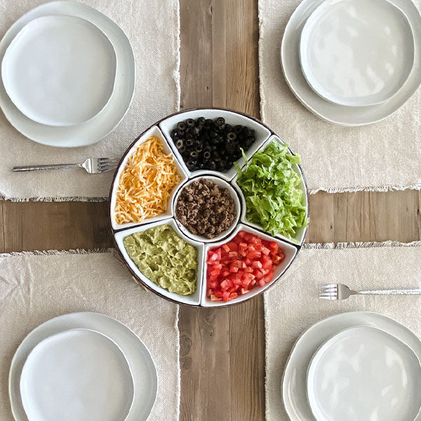 Ceramic 6 Section Dip Server with Metal Tray