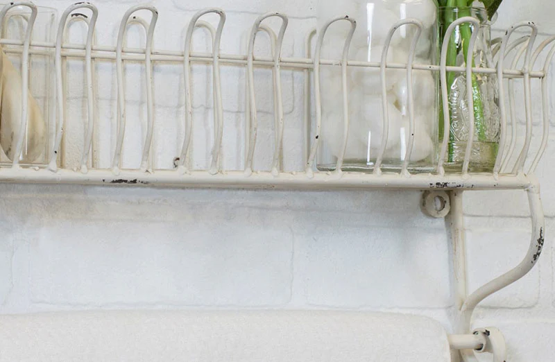 Distressed White Metal Towel Rack