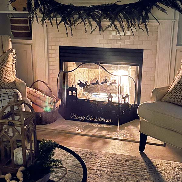 Merry Christmas Village Fireplace Screen