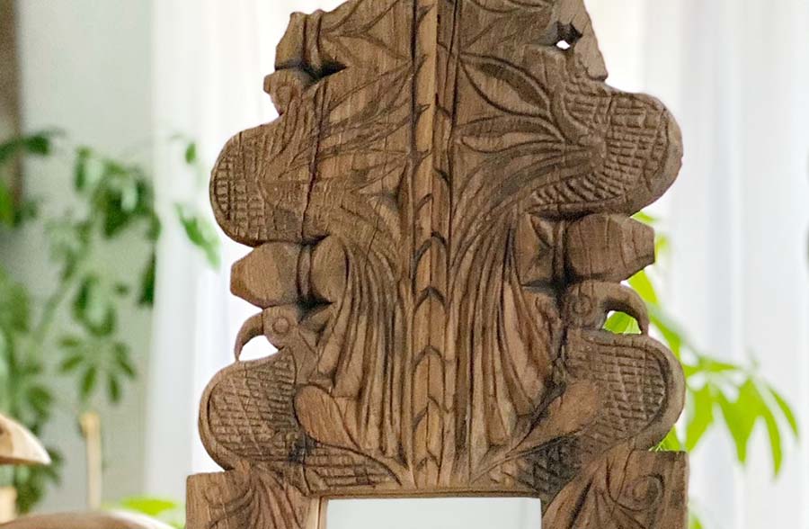 FOUND Hand-Carved Wood Banister Molding Wall Mirror