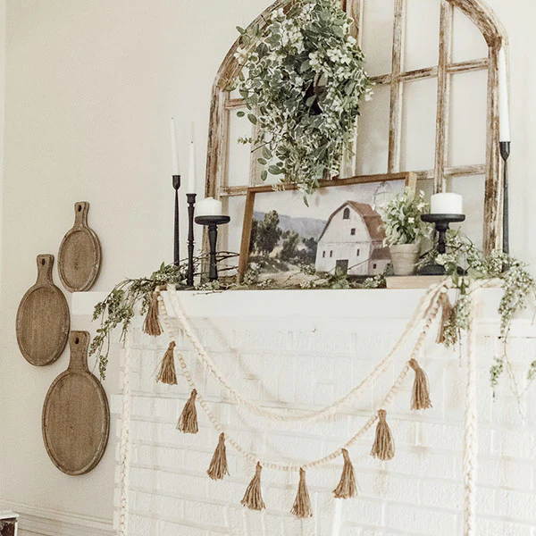 Round Whitewashed Wooden Trays with Handles, Set of 3