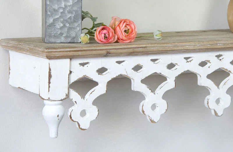 White Wooden Scalloped Edge Wall Shelf