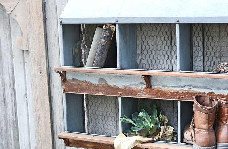 Aged Galvanized Metal Wall Cubby