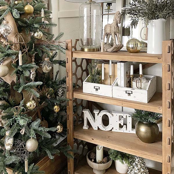 Large Natural Wooden Geometric Bookshelf
