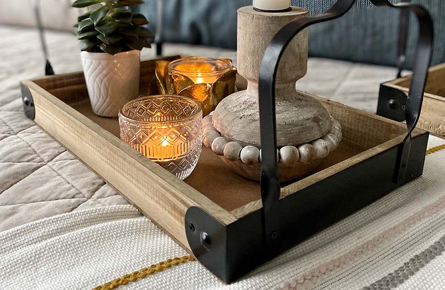 Modern Architectural Wooden Trays with Handles, Set of 2