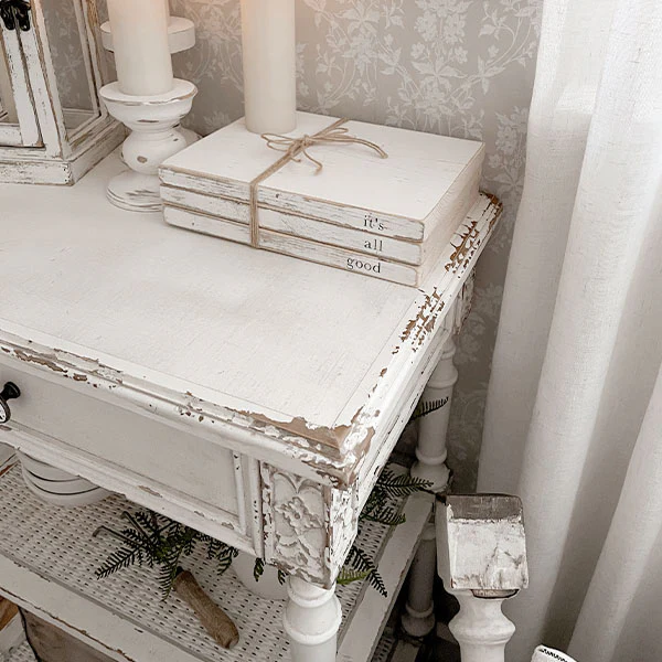 European Country Whitewashed Accent Table with Drawer