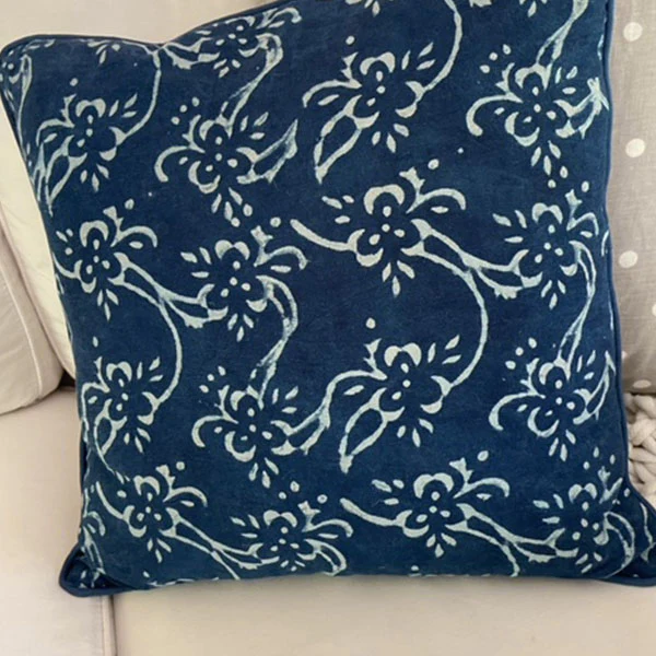 Abstract Floral Hand Blocked Cotton Throw Pillow