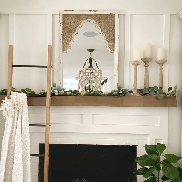 HUGE Scalloped Mirror with Distressed Wooden Frame