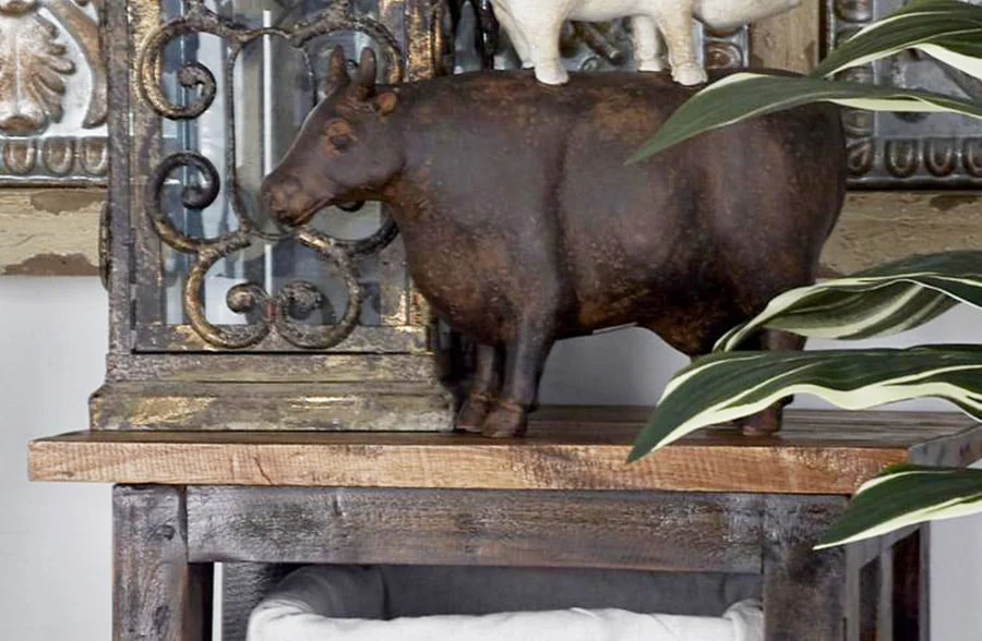 Mahogany Wood Side Table with Basket Cubbies
