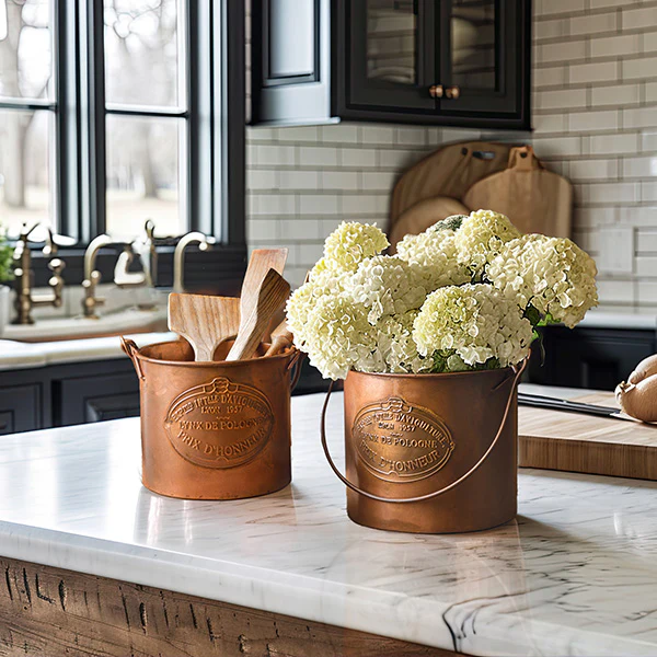 French Copper Finish Farming Buckets, Set of 2