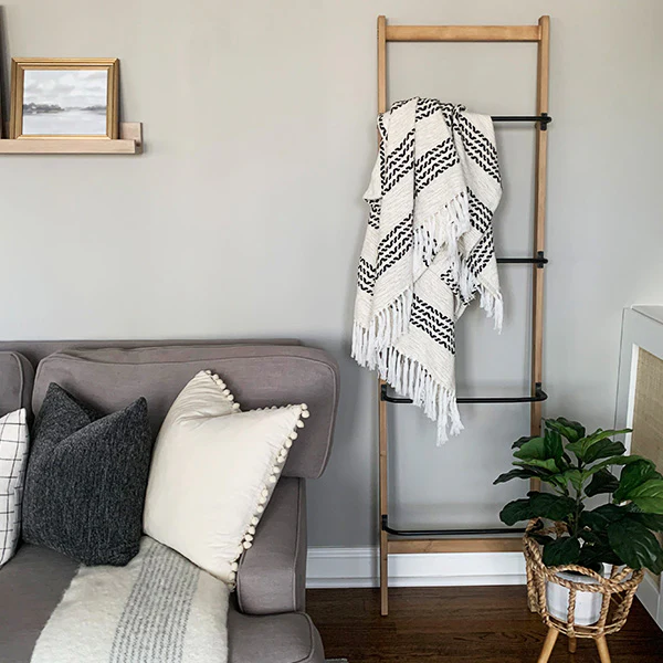 71 Inch Wood and Metal Wall Rack